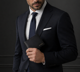 Silviano Henley – Noir Black RFID Protected Slim Leather Bifold Wallet with Coin Pocket & Gift Box
